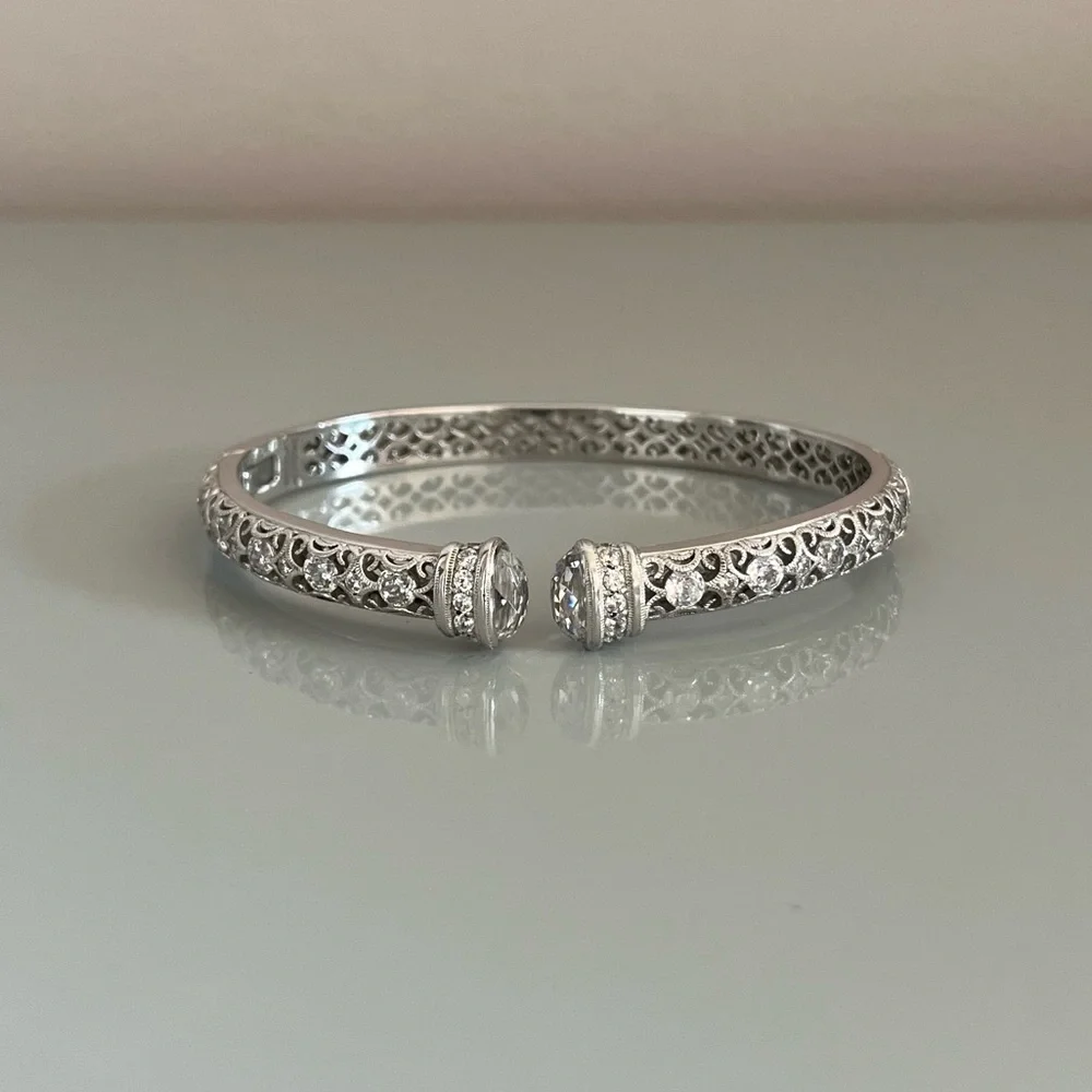 Tacori 925 Sterling Silver CZ Hinged Bracelet - Picture 12 of 12